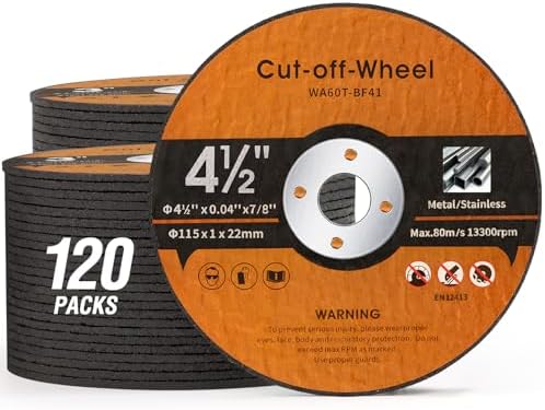 120 PCS 4 1/2 inch Cut-Off Wheels for Metal & Stainless Steel and PVC Tube 4.5" x.040 x7/8" Cutting Wheel for Angle Grinder Aggressive Cutting disc for General Purpose Metal Cutting