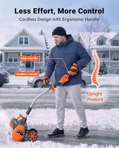 VOLTASK 48V 17-Inch Electric Snow Shovel with Wheels, 1200W Brushless Motor