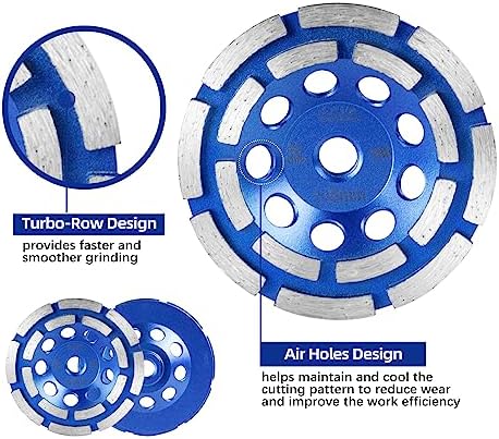 SALI 4.5 Inch Concrete Grinding Wheels 16 Turbo Diamond Segments 5/8-11 Arbor Diamond Grinding Wheel Fit for Paint, Epoxy, Mastic Coating Removal