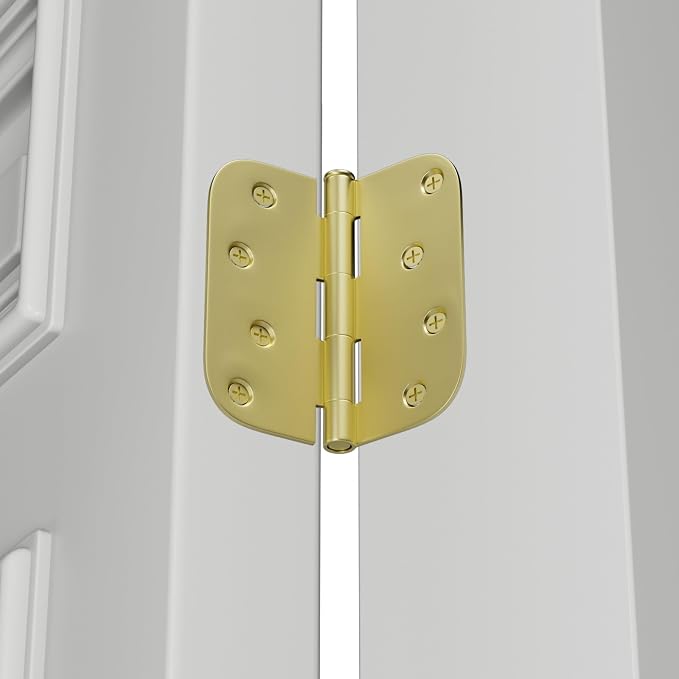 goldenwarm 6 Pack Door Hinge Satin Brass Residential Heavy Duty Iron Door Hinges, 4 Inch x 4 Inch Interior and Exterior Gold Door Hinges with 5/8" Radius Corners