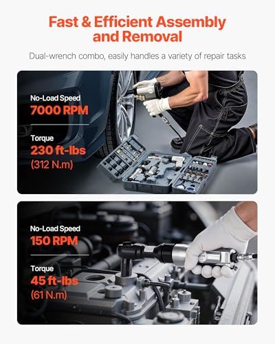 VEVOR 71 Pieces Pro Air Tool and Accessories Kit - 1/2" Air Impact Wrench, 3/8" Ratchet Wrench, 1/2" Die Grinder, 4500BPM Hammer, Blow Gun for Auto Repair, Home DIY Project - Storage Case Included