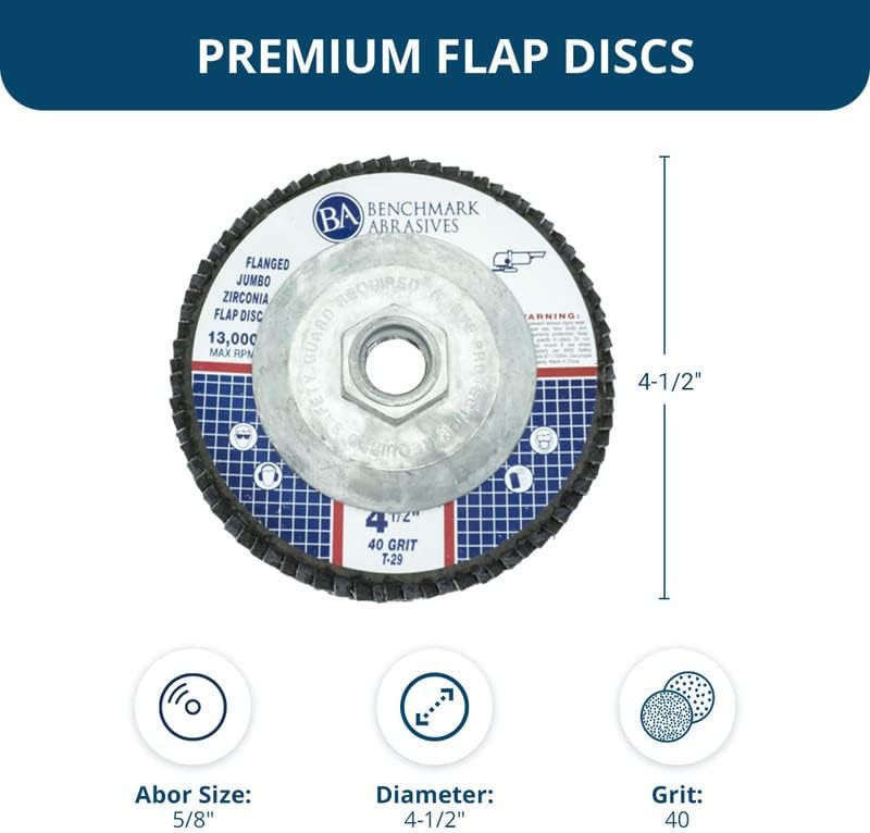 Benchmark Abrasives 4.5" x 5/8"-11 Zirconia Type 29 Flap Discs, 40 Grit