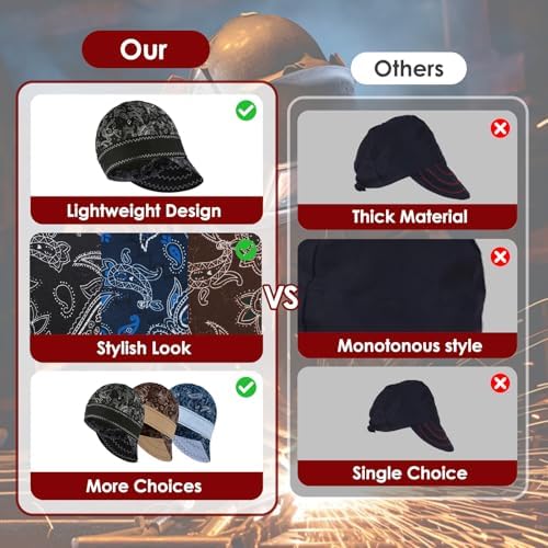 Fullsheild Reversible Welding Cap FR Cotton Welder Hat，Brown+Blue, 2Pcs