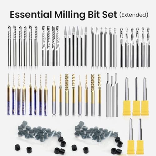 Makera 52pcs 1/8" Essential Milling Bit Set - Extended, End Mills CNC Bits