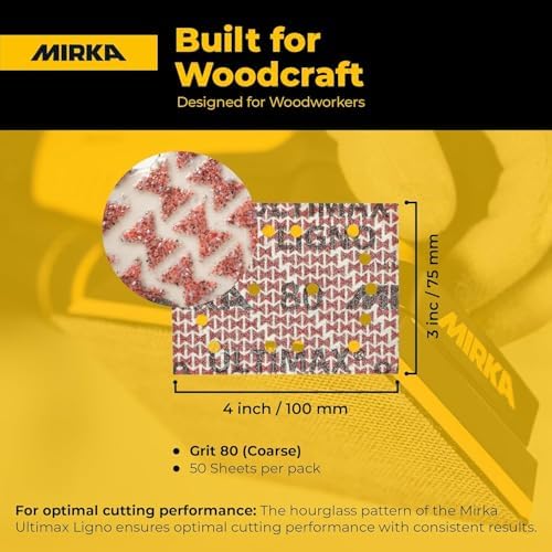 Mirka Abrasive Sheets Ultimax Ligno 3x4 Inch P80 Hook and Loop Sanding
