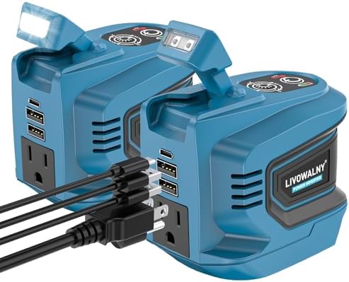 LIVOWALNY 220W-250W Power Inverter Compatible with Makita 18V Battery, DC 18V to AC 110-120V Power Station with 1 AC Outlet, 2 USB, 1 Type-C & LED Light, for Camping Power Outage (No Battery) (2-Pack)