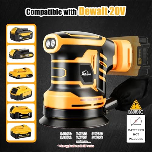 Random Orbit Sander Compatible with Dewalt 20V Battery 3 Adjustable Speed 5 inch electric Sander with Dust Bag 3 Sandpaper for Polishing, Sanding, Smoothing Surfaces (NO Battery)