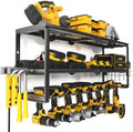 YYR Heavy Duty Power Tool Organizer with Charging Station, Cordless Drill Hanger Storage Rack, Battery Tools Holder Wall Mount Shelf for Garage - 32 Inch Equipped with Surge Protection Power Strip