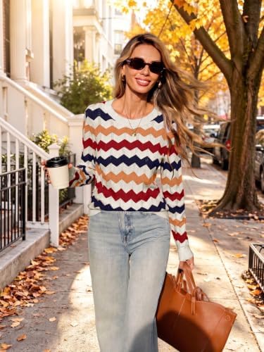 Womens Sweaters Crew Neck Long Sleeve Casual Fall Outfits Fashion Clothing