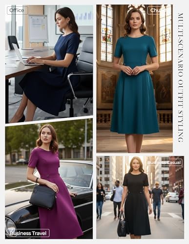 GRACE KARIN Women's 2026 Short Sleeve Church Work Midi Dresses with Pockets
