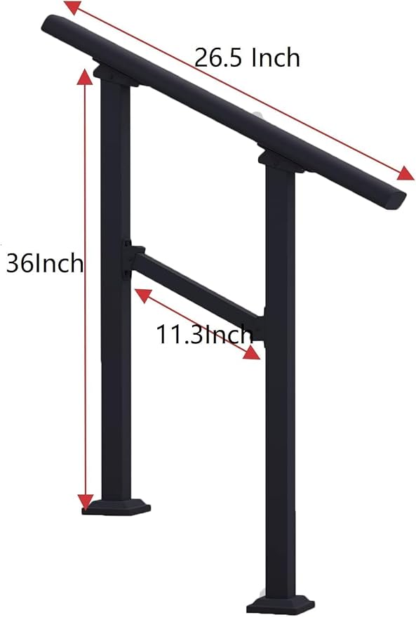 Metty Metal Hand Rails for Outdoor Steps,2-Step Stair Railing | Rustproof iron stair railing , sturdy for seniors & families.Easy to install, fits outdoor steps & yard fences