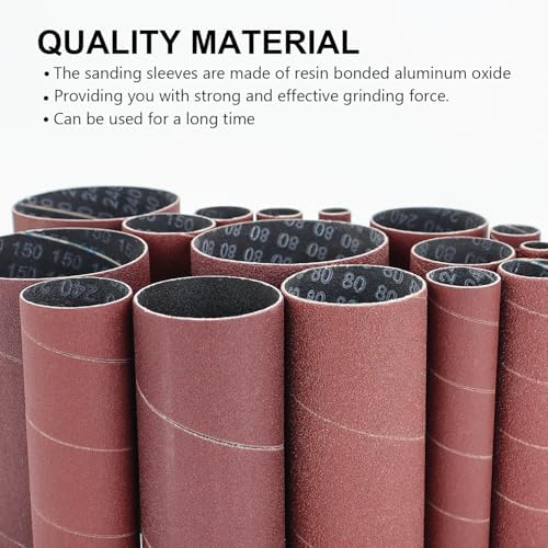 19 Pack Spindle Sander Sleeves with Sandpaper Cleaning Stick - Eraser, 4-1/2’’ Length, 1/2’’, 3/4’’, 1’’, 1-1/2’’, 2’’, 3’’ Diameter Sanding Sleeves Set, Grit 80, 150, 240,for Spindle Drum Sanders