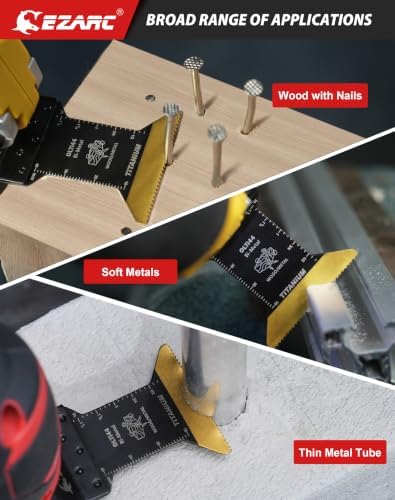 EZARC Titanium Oscillating Tool Blades, Oscillating Multitool Blades for Metal, Wood Nails, Screws Cutting, Plastic, 3 Pack