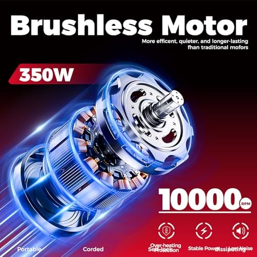 Electric Random Orbital Sander 5mm-350W Powerful Brushless Motor-With 5“/6" Hard Disk and Dust Collector-7 Variable Speed 4000-10000RPM SanderFor Polishing, Scratch Removi,Primary Wood,Panel Processin