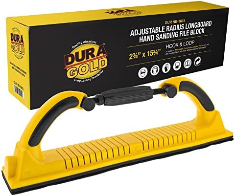Dura-Gold Pro Series Adjustable Radius Flex Longboard Hand Sanding File Block with Hook & Loop Backing and PSA Adapter Pad & 120 Grit Sandpaper Roll, 2-3/4" Wide, 12 Yards Long