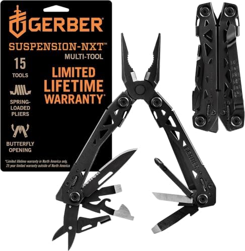 Gerber Gear Suspension-NXT EDC Multitool 15-in-1 Pocket Knife, Needle Nose Pliers and Wire Stripper for Camping and Survival, Black (Pack of 12)