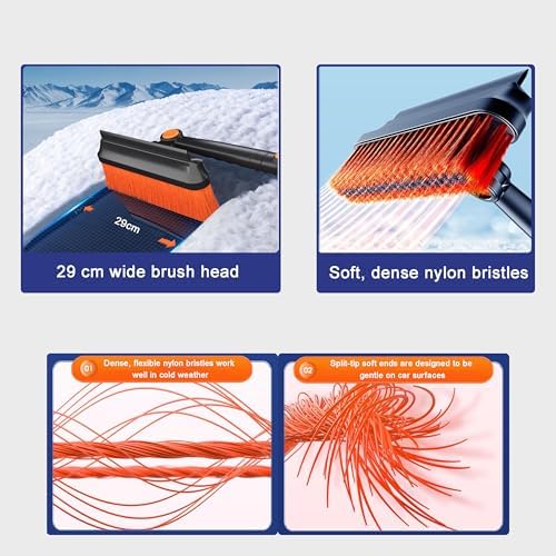 Snow Brush and Ice Scraper for Ram 3500 HD 2010–2025, with Shovel, Extendable Handle, 360° Rotating Head, Detachable Sections, 5-in-1 Car Snow Cleaning Tools