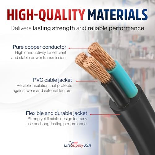 25ft Outdoor/Indoor Extension Cord 14/3 Gauge Heavy Duty 3 Prong SJTW, Waterproof, Flexible Cold-Resistant Long Power Cord,15A 125V 1875W, Black by LifeSupplyUSA