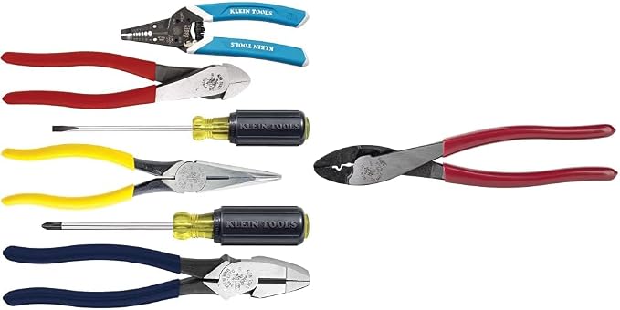 Klein Tools 80080 Hand Tool Kit: 2 Screwdrivers, 3 Pliers, Wire Stripper & Cutter for Electricians; Limited Warranty