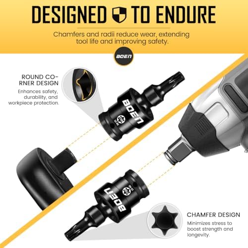 BOEN 8-Pieces Universal Torx Bit Driver Impact Socket, 1/2" Drive Size (T30, T40, T45, T47, T50, T55, T60, T70) With Socket Rail, CR-MO Steel