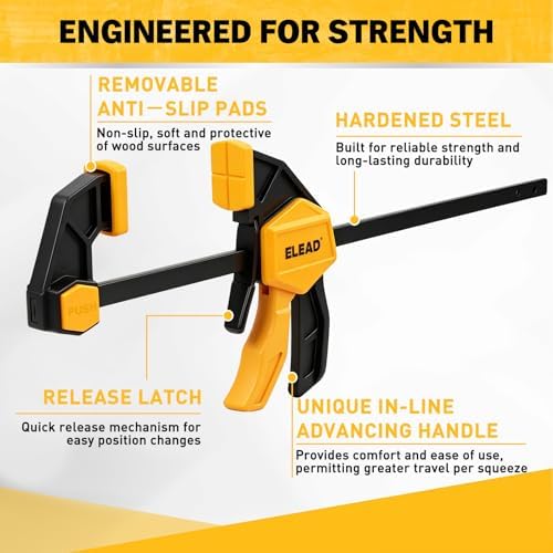 10-Piece Bar Clamps for Woodworking, 4PCS 6-inch & 2PCS 12-inch One-Handed F Clamp/Spreader with 132 LBS Load Limit, Spring Clamps, 90° Angle Clamp, Quick Release Grip