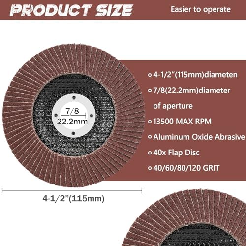 4.5 Inch Flap Discs 40 PCS - Assorted Grit 40 60 80 120 Aluminum Oxide Abrasive Grinding Discs, Angle Grinder Sanding Wheels for Metal Wood