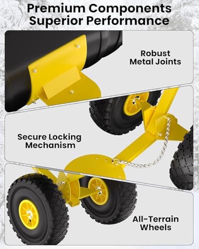 Garvee Snow Pusher with Wheels, 29" Heavy Duty Steel Blade, Adjustable Angle & Height Handle for Effortless Driveway Snow Removal, Ground Protection Base.