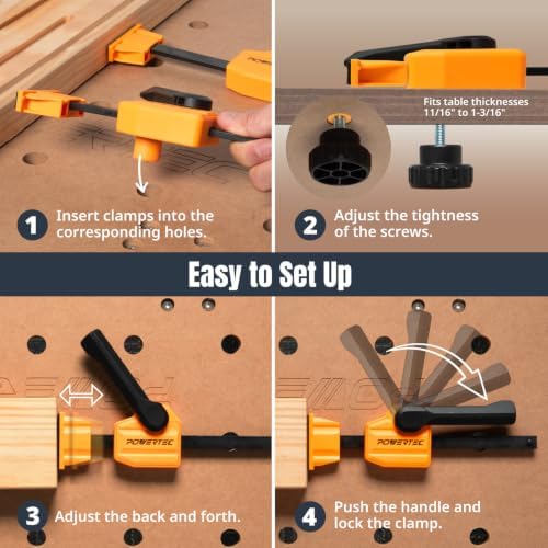 POWERTEC Bench Dog Clamps w/Bench Pucks Work Grippers Finishing Cone Fits 3/4" Dog Hole on Work Bench & T Track for Sanding, Routing, Finishing, Painting & Woodworking Tools (72241)