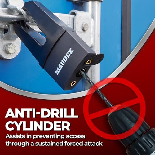 Maudex® MDL60 High Security Padlock for Outdoor Use - [10 Keys] - [Anti Drill, Anti Pick Cylinder] - Ideal Lock for Storage Unit, Shed, Gate, Container with 0.59” Shackle Clearance