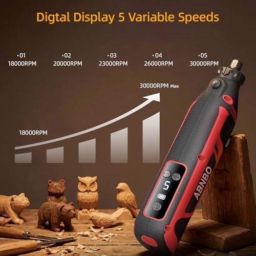 Mini Cordless Rotary Tool,5-Speed 30000RPM,Power Rotary Tool Kit 4V Type-C Charging with Digital Display, 100 Accessories for Sanding,Polishing,Engraving,Carving, DIY Crafts (RED)