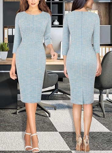 VFSHOW Womens Work Business Office Zipper Up Slim Bodycon Sheath Dress