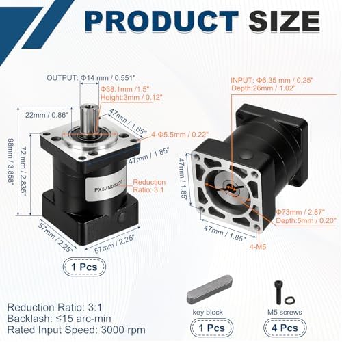 DTGN Planetary Gearbox Speed Reducer for Nema23 Stepper Motor Ratio 3:1