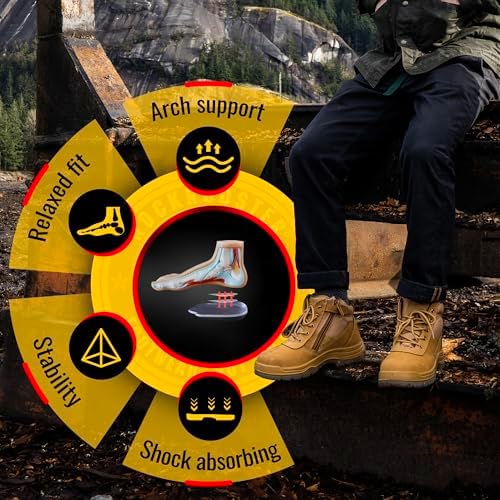 ROCKROOSTER Mens Work Boots, 6 inch Steel Toe Side Zipper Safety Wheat Black Slip Resistant Work Boot, TPU Outsole Breathable Leather Shoes, ASTM F2413-18 Static Dissipative SD (AK050 & AK050BK)