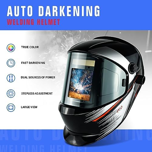 TRQWH Welding Helmet Auto Darkening Large Viewing True Color Solar Powered Welding Mask with 4 Arc Sensor Adjustable Wide Shade Range 4~5-8/9-13 Welder Mask with Grinding (TA-KY650A-BL)