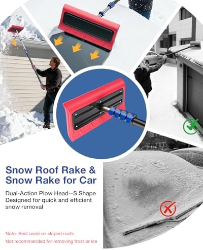 Roof Rakes for Snow Removal, Telescoping Snow Rake for House Roof, Solar Panels, Cars & RV, Snow Broom Push/Pull, Heavy Duty Aluminum Ice Scraper, No-Scratch Foam Blade, Roof Shovel Tool (30FT)
