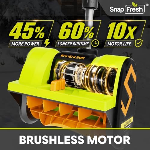 SnapFresh 20V Brushless Snow Shovel, 12” Cordless Electric Snow Thrower Kit for 5-Car Driveway, Lightweight, 3-Speed, Adjustable Handle, 300 lbs/Min – Includes 2×4.0Ah Batteries & Fast Charger