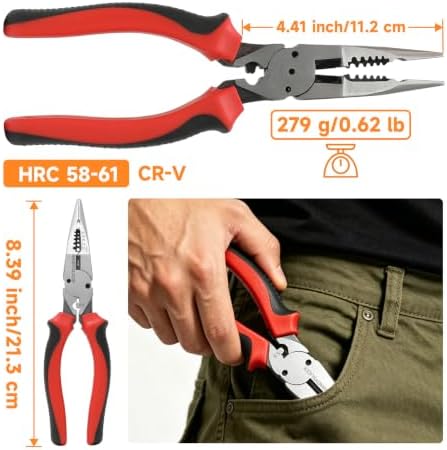 8.5" 6-in-1 Needle Nose Pliers for electrical and DIY tasks