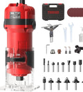 TEENO Wood Router Tool, 6.5 Amp 1.25 HP Wood Routers for Woodworking, 6 Variable Speeds, 1/4" Compact Router with 15-Piece Tungsten Carbide Router Bits, Edge & Roller Guides, Dust Hood