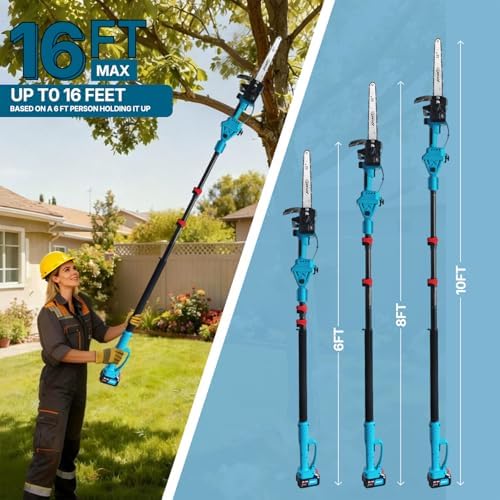 12 Inch Electric Pole Saws for Tree Trimming, 2-in-1 Cordless Pole Saw with 2 x 4.0Ah Battery Powered Chainsaw Lightweight with Shoulder Strap for Thicker Wood Cutting Pruning
