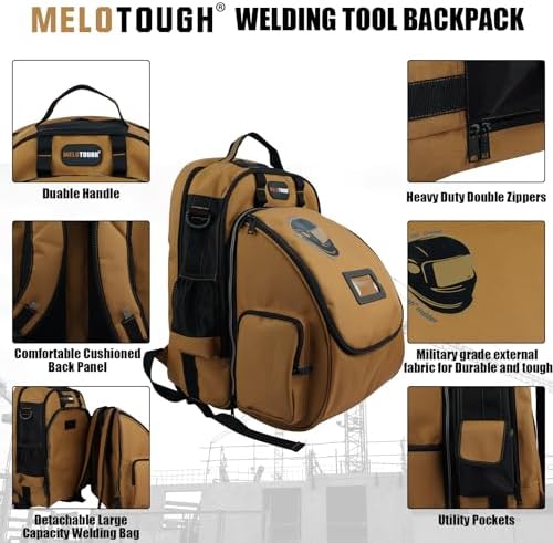 MELOTOUGH Welding Tool backpack for Tools and Helmet Extreme Gear Pack with Large Capacity Welding Helmet Bag Luggage Storage Bag (Brown)