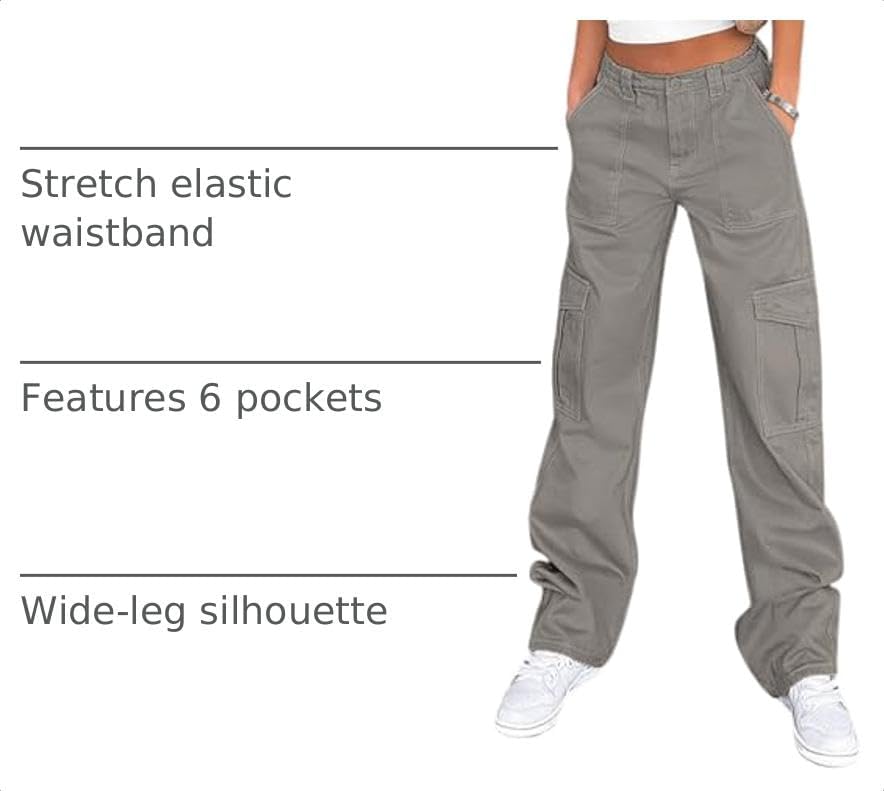 Lepunuo Cargo Pants for Women High Waisted Casual Pants Baggy Stretchy Wide Leg Y2K Streetwear with 6 Pockets