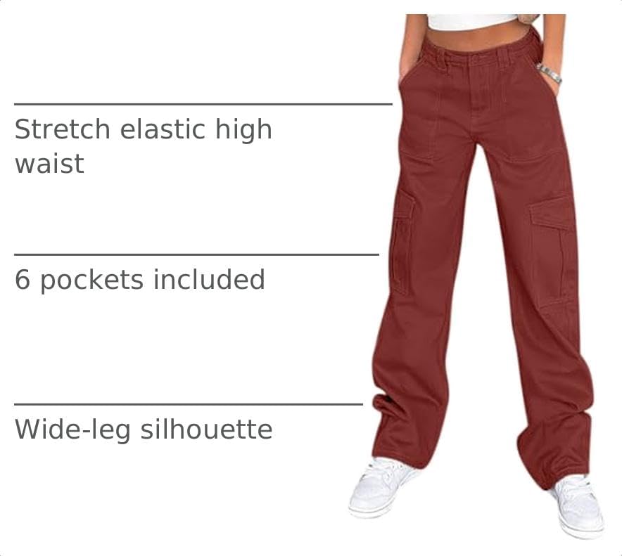 Lepunuo Cargo Pants for Women High Waisted Casual Pants Baggy Stretchy Wide Leg Y2K Streetwear with 6 Pockets