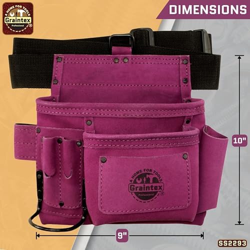 Graintex 5 Pocket Suede Leather Tool Belt/Bag, Multipurpose Leather Tool Belt for Women and Men, Ideal for Construction, Electrician, Handymen, Carpenter, Gardening Pouch & DIY Projects