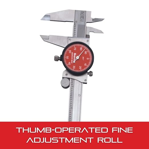 Starrett Starrett 120 Series Stainless Steel Dial Caliper with Lock Screw and Fitted Plastic Case - Red Face, 0-6" Range, .001" Graduation, .001" Accuracy - R120A-6