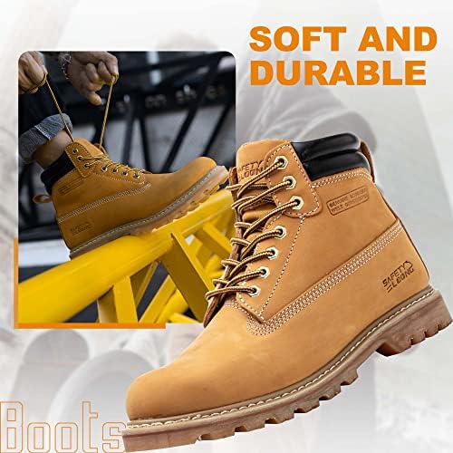 Steel Toe Work Boots for Men, 6-Inch Non Slip Comfortable Leather Waterproof Industrial Construction Safety Workboots
