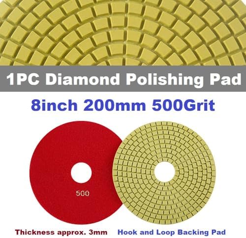 Diamond Polishing Pad, 8 inch 200 mm 500 Grit Sanding Discs for Grinder & Polisher, Hook and Loop Backing Pad for Grinding Buffing Granite Marble Concrete Stone (1 Piece)