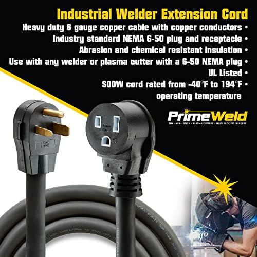 PrimeWeld Welder Extension Cord, SOOW Rated, 50 amp, 250v NEMA 6-50 Heavy Duty Welding Cable, 6 Gauge, (50ft)