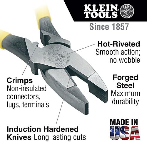 Klein Tools D213-9NE-CR Lineman's Crimping Pliers & D203-8 Needle Nose Pliers, Long Nose Side Cutters, Alligator Pliers with Extended Handles, 8-Inch