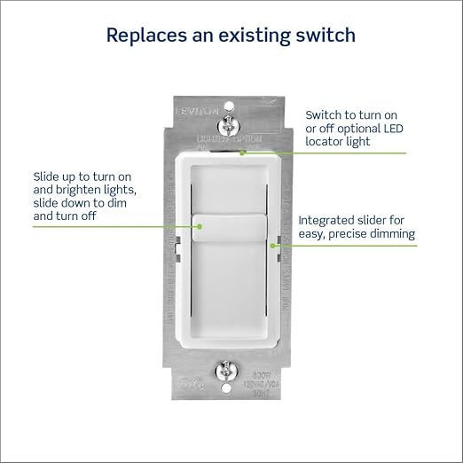 Leviton SureSlide Dimmer Switch for Dimmable LED, Halogen and Incandescent Bulbs, 6672-1LW, White