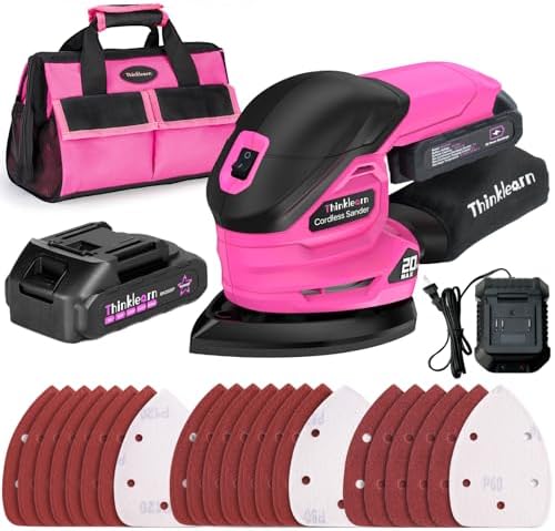 Cordless Detail Sander for Woodworking, 20V Electric Hand Sander for Wood Furniture, Compact Mouse Sander Tool with 2Pcs Batteries, Charger, Sandpapers, and Bag